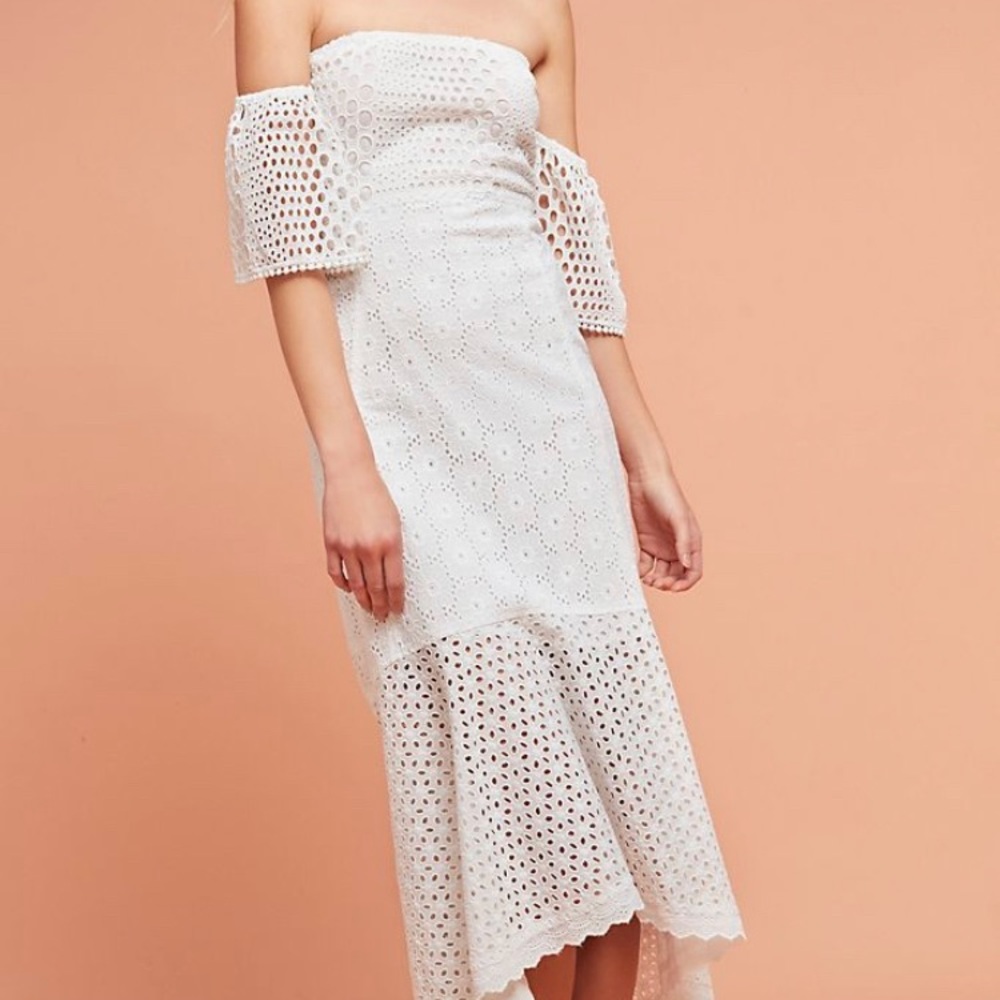 Farm Rio Off-the-Shoulder White Eylelet Dress